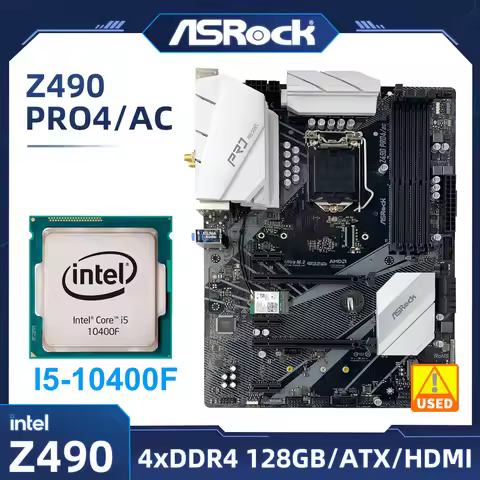 Asrock Z490 PRO4/AC Motherboard +i5-10400F cpu intel Z490 Motherboard LGA 1200 DDR4 128GB ATX suppor