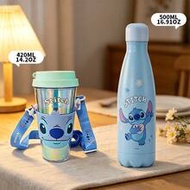 Disney Stitch Cola Style Insulated Cup 500mL/16.91oz & Plastic Cup With Carry Lanyard 420mL/14.2oz, 