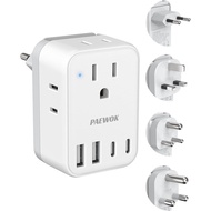 Travel Adapter Set, European Travel Plug Adapter 4 AC Outlets 4 USB Ports (2 USB C), US to UK/EU/Sou