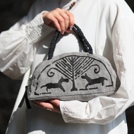 Elevated Chinese Embroidery Shell Bag, Beg Kulit Gaya Tradisional, Sulaman Tangan Motif Eaves Tile, 