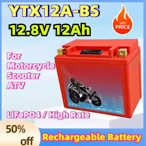 12V 12Ah YTX12A-BS LiFePO4 Battery for Motorcycle Starter High CCA Long Life Maintenance-Free Ready 