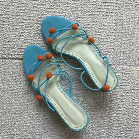 Summer Chunky Pumpkin Heels Cross Straps Sandals for Women Cute Mules Open-Toe 4CM Heels Korean Shoe
