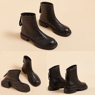 Sedang Fashion Mewah Cantik Full Kulit Sepatu Martin Boots Panjang Selutut Wanita Hak Cewek Casual P