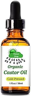 Nature Drop's Organic Castor Oil - 100% USDA Certified Pure Cold Pressed Hexane free - Best oil Growth For Eyelashes, Hair, Eyebrows, Face and Skin, Triple Filtered, Great for Acne,
