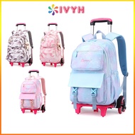 Ivyh Cute Girl's Rolling Backpack with 6 Wheels - Korean Style High Capacity School Bags Bookbags Backpack Bag for Kids and Teens Girls