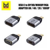 USB C to DP DisplayPort VGA MiniDP HD Adapter 8K@60Hz Compatible with 8K 4K 2K 1080P for Monitor Sur