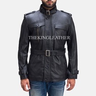 Jaket Kulit Safari Pria Hitam - Jaket Kulit Safari Polisi - Jaket Pria