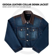 MOTTOM - GEORGIA Faux Leather Collar Denim Blouson Jacket