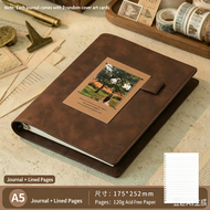 Vintage PU Leather A5 Refillable Ring Binder Notebook DIY Insert Photo Cover Journal 120g Acid-Free