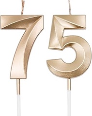 Champagne Gold 75th & 57th Birthday Candles for Cakes, Number 75 57 Candle Cake Cupcake Topper for B