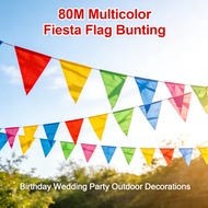 80M Multicolor Fiesta Bunting Triangle Flags Banner for Birthday Wedding Party Outdoor Decorations