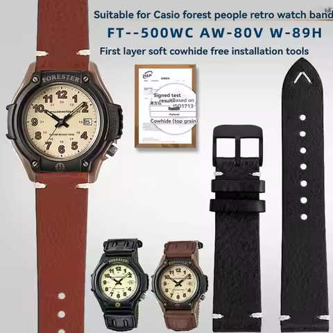 For Casio FT-500WC AW-80V W-89H series Forester classic retro trend top layer cowhide watch with men