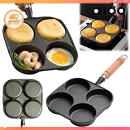 AIGONI™ 4-Hole Egg Frying Pan Wooden Handle Non Stick Egg Pancake Steak Cooking Pan Multifunction Ha