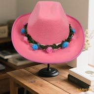 HaK-Western Cowgirl Hat for Kids Girl Boy Rolled up Artificial Flowers Vine Decoration Fedora Wide B