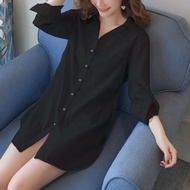 สีขาวเสื้อเชิ้ตแดงเข้มลายแขนยาวบางของผู้หญิงสีขาวสีชมพูสีฟ้าสีดำ