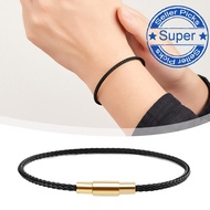 Simple Design Men's Leather Rope Bracelet Stainless Steel Button Bangle Women Wristbands Z0z3