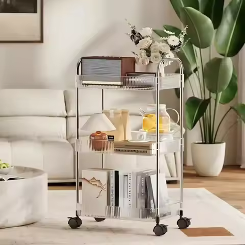 3-Layer&4-Layer Movable Acrylic Rolling Storage Cart - Space Saving Design, Equipped With 360 ° Rota