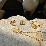 Feng Shui 4 Leaf Clover Earring+Ring+ Necklace Set