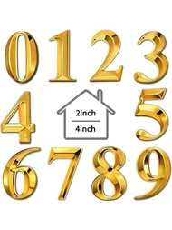 1入組3D房屋門牌郵箱號碼0-9自粘式房屋門牌號碼，包括住宅、公寓、辦公室、酒店房間、郵箱標誌（金色）