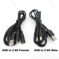 USB 2.0 male to 2 way DC male Female Male Splitter Power supply 22awg 3A Cable DC plug 5.5x2.5mm Cor