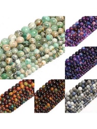 天然石頭圓形紫牛角石、綠松石手工珠子,可做珠寶手鍊項鏈,100%天然綠色方解石距離珠子