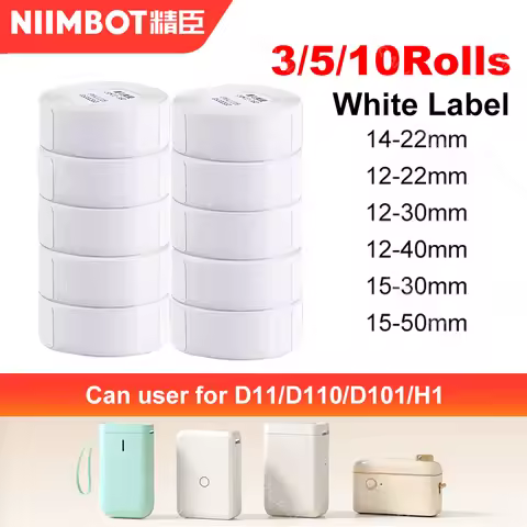 3/5/10 Rolls NiiMBOT D110 D11 D101 Offical Label Printer Sticker Various Size of White Color Paper R
