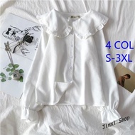 Vintage Corduroy Doll Collar White Shirt Women Blouse Putih Murah Labuh Long Sleeve Loose Korean Style Plus Size Blause Wanita Baju Kemeja Perempuan