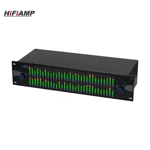 HiFiAMP Professional Graphic Equalizer Digital Equalizer Dual 31-Band Spectrum Display for Stage Hom