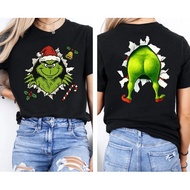 Funny Grinch Natal TShirt Depan-Belakang Santa Grinch Unisex 100% Kapas Lengan Pendek Warna Beragam 