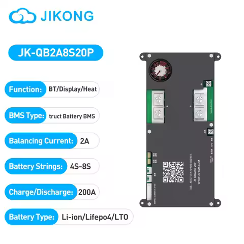 JlKONG JK-QB2A8S20P Truck Batteries BMS 4S 6S 7S 8S 200A 12V 24V LifePo4 LTO Li-ion Batteries Blueto