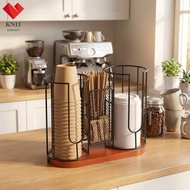 Coffee Cup and Lid Organizer with Straw Holder Non Slip 3 in 1 Countertop Cup Dispenser for Coffee S