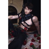 BD206 European American Retro Punk Style Men's PU Leather cosplay Knight One-Shoulder Pocket Black A