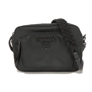 PRADA Tessuto 斜挎包，黑色，帶手拿包，編織肩帶，RFID IC晶片，品牌標誌，金屬，尼龍材質，Nero 單肩包，1BH107