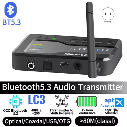 Audio Transmitter Receiver 80M Distance OTG USB Toslink Aptx Adaptive/HD LC3 Wireless Broadcast Coax