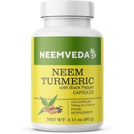 Neem Turmeric Capsules with Black Pepper 120 Veg Capsules (Detox, Eczema, Skin Supplement)