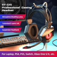 SY-G15 Black Gaming Earphones with RGB Light Noise Cancelling Mic for PC Laptop