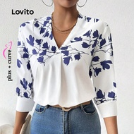 (Trendy) Lovito Plus Size Curve Casual Floral Asymmetrical Blouse for Women LBL23243