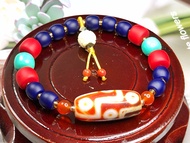 Tibetan Dzi Beads Carnelian Nine-Eyed Dzi Beads 藏传红玉髓九眼天珠 28.8x12.8mm