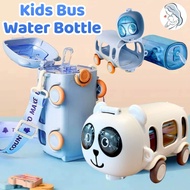 Kids Bus Water Bottle Cute Panda Straw Cup with Shoulder Strap Large Capacity Children Water Bottle