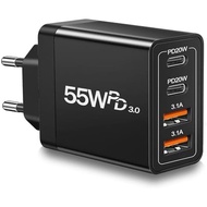 European Travel Plug Adapter USB C, 55W USB C European Charger 4-Port Fast Charger Type C Wall Charg
