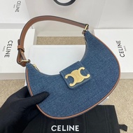 Celine Celine New Style AVA Denim Underarm Bag Lisa Same Style AVA TRIOMPHE Logo Print Denim Handbag