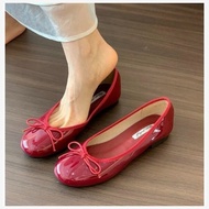 Elegant Red Bow Designer Women's Flats - Comfortable Round Toe