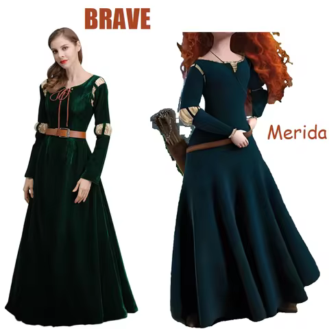 Brave cartoon movie character cosplay costume, Princess Merida court dress Halloween stage play cost