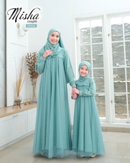 Misha Couple Mom & Kids Bhn Shakila Mix Tiledot Gamis Model Terbaru 2024 Kekinian Baju Lebaran Trend