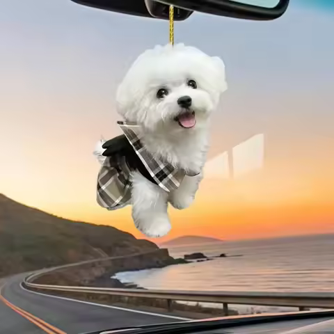 Graphic Design Holiday Car Interior Pendant Cute Dog, Universal 2D Acrylic Cute Dog Mirror Pendant