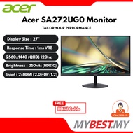 Acer SA272U G0 27" WQHD (2560 x 1440) 1ms 120Hz IPS Zero Frame Slim Monitor (HDMI x2, DP x1, Speaker