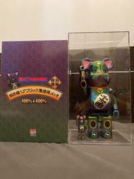 全新 Bearbrick 招財貓 電鍍黑透明 400%+100% 不連透明展示盒