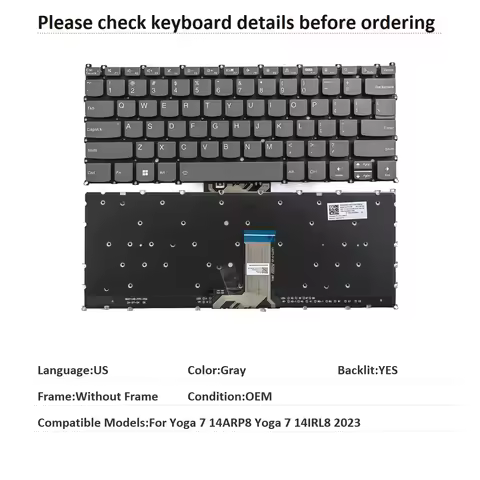 New US Language Backlit Keyboard For Lenovo Yoga 7 14ARP8 Yoga 7 14IRL8 2023 Notebook PC Replacement