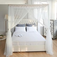 Mosquito Net Bed Frame Canopy Bed Frame Post Poles 4 Corners Canopy Bed Frame Post Poles Aluminum Alloy for Four Corner Bed Easy to Install,White,Queen