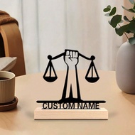 Personalized Metal Balance Statue With Wooden Base - Custom Name Lawyer Desk Decor, Custom Careers: 
